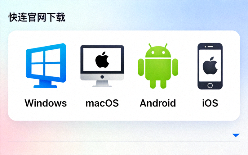 快连官网下载页面设备选择区域截图，显示Windows、macOS、Android、iOS图标